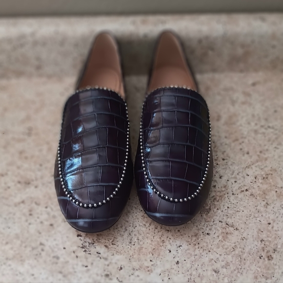 Coach Shoes - Coach Croc-Embossed Loafers in Deep Plum with Beaded Trim